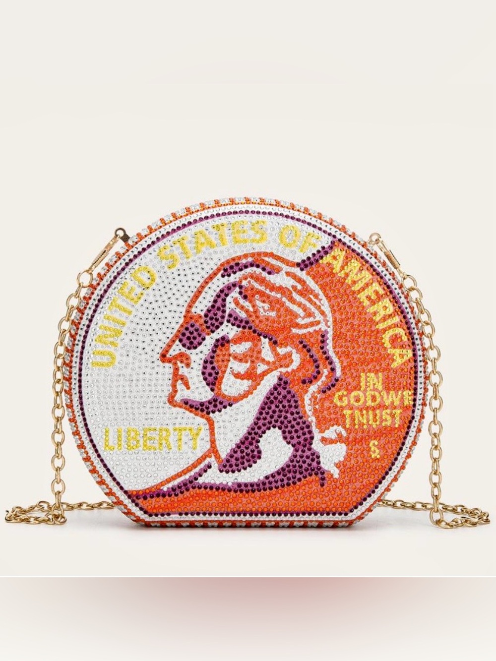 Stunning Rhinestone Washington Quarter Clutch Purse Unique. NEW